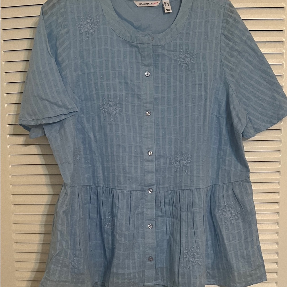 Sag Harbor Light Blue Embroidered Blouse